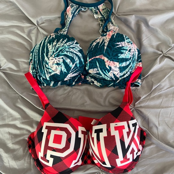 VS PINK PUSH UP LOGO LACE BRAS 34DD - Picture 1 of 4
